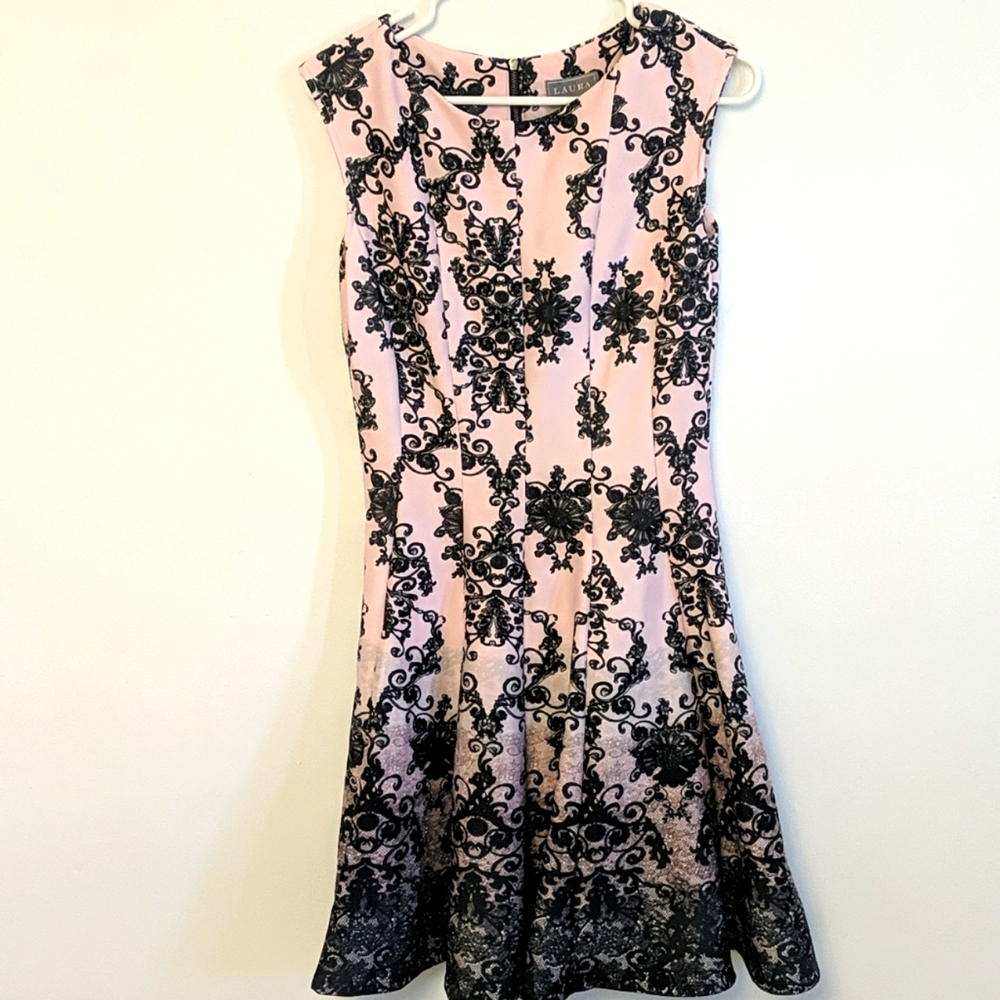 Laura women's cocktail dress fit&flare - black and pink